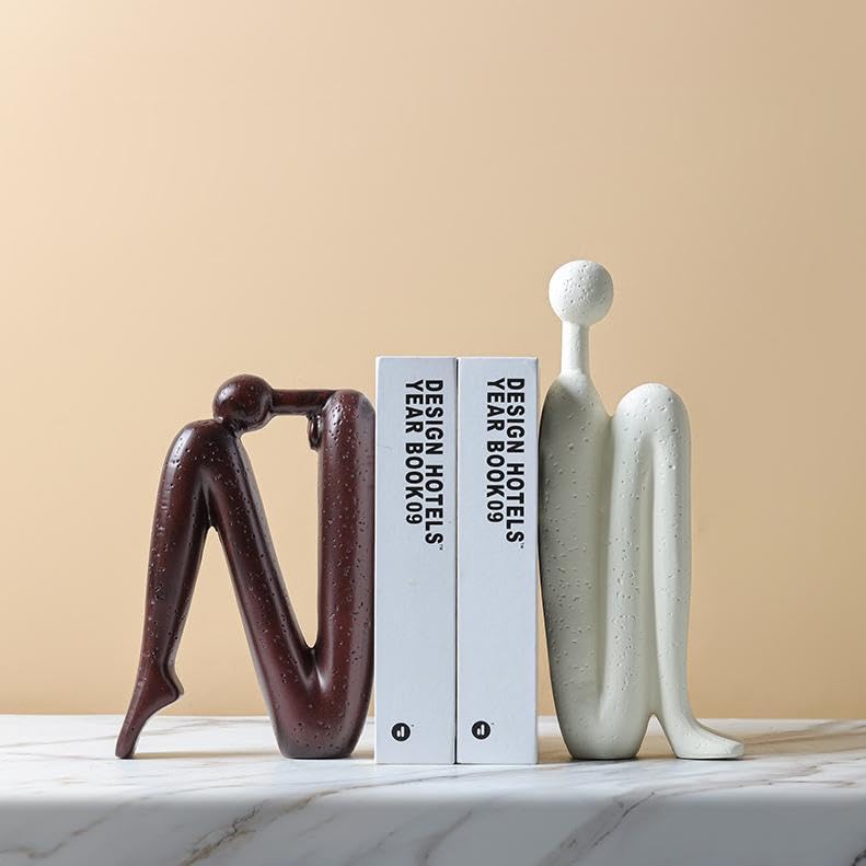 Decorative Bookends for Shelves,Book Ends Unique Thinker Statue,Resin Non Skid Book Ends to Hold Books Decorative,for Home,Office Desk,Bookshelf,Study,1Pair/2Piece 11'' (red and White) - color: Red and White