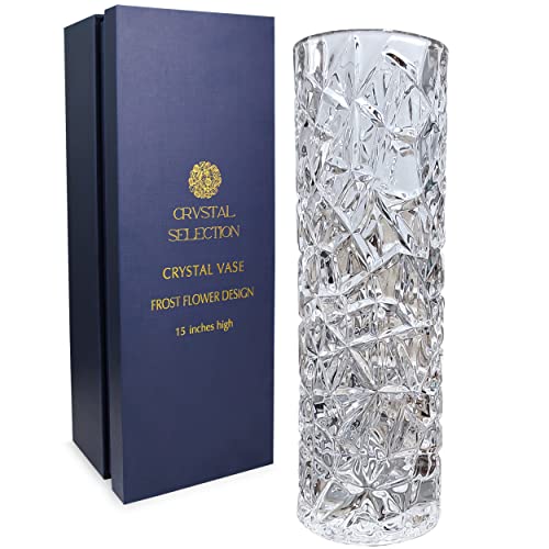 CS Crystal Vase 15-inch high, Frost Flower Design, for Flowers & Decor. Lovely Nice Shiny Piece. Perfect as a Gift, Suitable for All Occasions. - style: Frost Flower Design