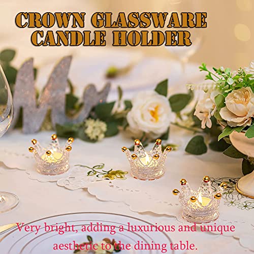 AKOAK 1 Pack Crown Glassware Candle Holder, Elegant Glass Tea Lamp Holder, Tea Light/Tabletop Candle Holder Decoration, Votive Candle Holder, Wedding, Party, Dinner, Family Decoration (Golden) - color: Golden