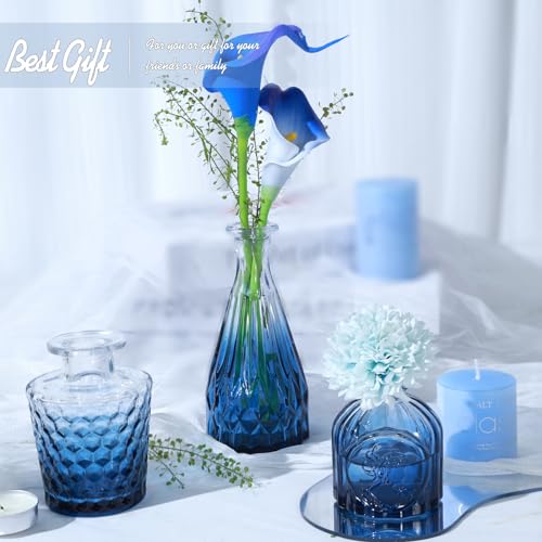 TBWIND Glass Bud Vase Set of 5, Small Blue Flower Vases for Centerpieces in Bulk, Mini Vintage Vase for Wedding Decor, Single Flowers, and Home Table Décor - color: 5pcs-blue