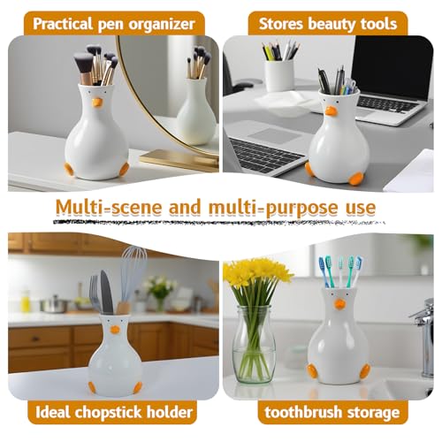 MOUGIGI Handcrafted Ceramic Duck Vase - White Modern Flower Vase with Unique Duck Design - Round Aesthetic Table Decor - Funky and Trendy Art Vase - color: Duck-vase
