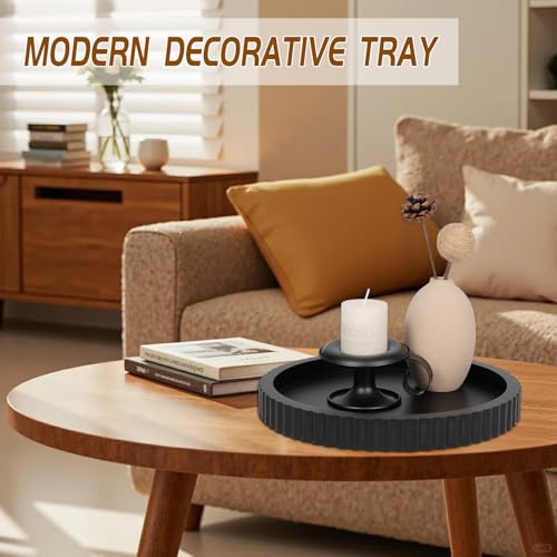 Round Decorative Tray for Coffee Table Decor Home Decor Wood Serving Round Tray Table Centerpiece for Dining Room Kitchen and Housewarming Gift (Black) - color: Black
