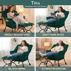 Tiita Lazy Chair with Ottoman, Green Modern Large Accent Chair, Comfy Leisure Sofa Armchair with Ottoman, Reading Chair with Footrest for Bedroom, Living Room, Dorm Rooms, Velvet Green - color: Green