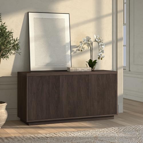 Henn&Hart Fluted TV Stand for TVs up to 55" with 3 Swing Out Ribbed Doors and Adjustable Shelves for Living Room, Family Room, or Office, Rich Brown - color: Rich Brown, size: 48" TV Stand