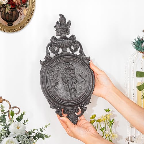 Sungmor Ornate Cast Iron Wall Art Plaque – Classical Woman Relief in French Country Style, Decorative Wall Sculpture - Vintage Hanging Décor for Home, Garden, or Patio – Rustic Black Finish - color: Rustic Black & B