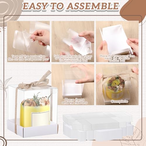 Cunno 36 Set 3.5 x 3.5 x 4.3 in Candle Gift Package Valentine's Transparent Box 4-18 oz Handmade Tealight Candle Holder Paper Bottom Ribbon for Wedding Baby Shower Party Mug(White) - color: White