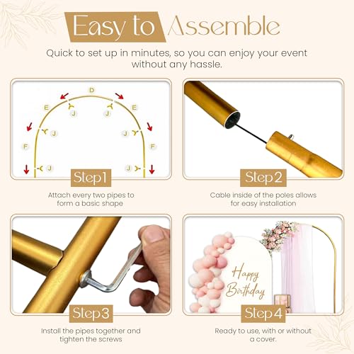 Arch Backdrop Stand and Cover Set 7.2FT - Rose Gold Wedding Arch Frame With Water Weights & Carry Bag - Spandex Fitted Luxury Balloon Arch Stand - Metal Arch Backdrop Stand For Weddings & Parties