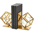 Juvale Gold Bookends - Heavy-Duty Metal Book Ends for Bookshelf Decor - Geometric Square Style for Decorative Books Display for Coffee Table & End Table Decor - 5 x 6 x 3 in, Pack of 2