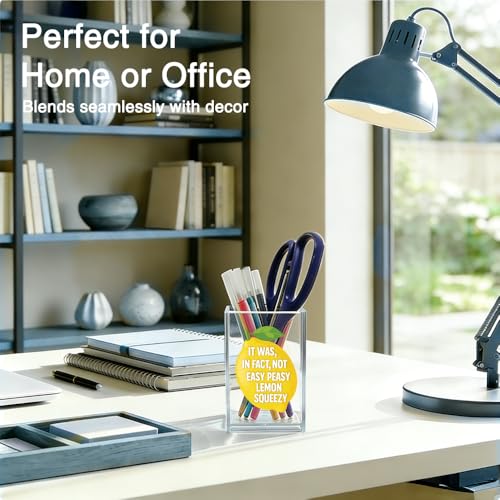 It Was In Fact Not Easy Peasy Lemon Squeezy Acrylic Organizer Pencil Holder, Funny Lemon Makeup Brush Storage Organizer, Sarcastic Desk Accessory Holder for Women Coworker HR Teacher Friend - style: Lemon
