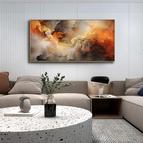 VHMING Abstract Wall Art Framed Ready to Hang Home Decor Orange White Artwork Wall Art Prints Canvas Painting Large Size for Living Room Bedroom Office Decoration 24"x48" - color: Orange, size: 24"L x 48"W