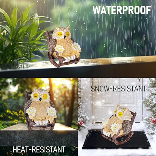 LIULO TOOL Light Up Owl on Chair Garden Sculpture, LED Solar Powered Owl Lying on The Chair, Cute Figurine Crafted Statue for Home Fireplace Outdoor Centerpiece Collection Decoration, 3x3x4 in - color: Owl Small