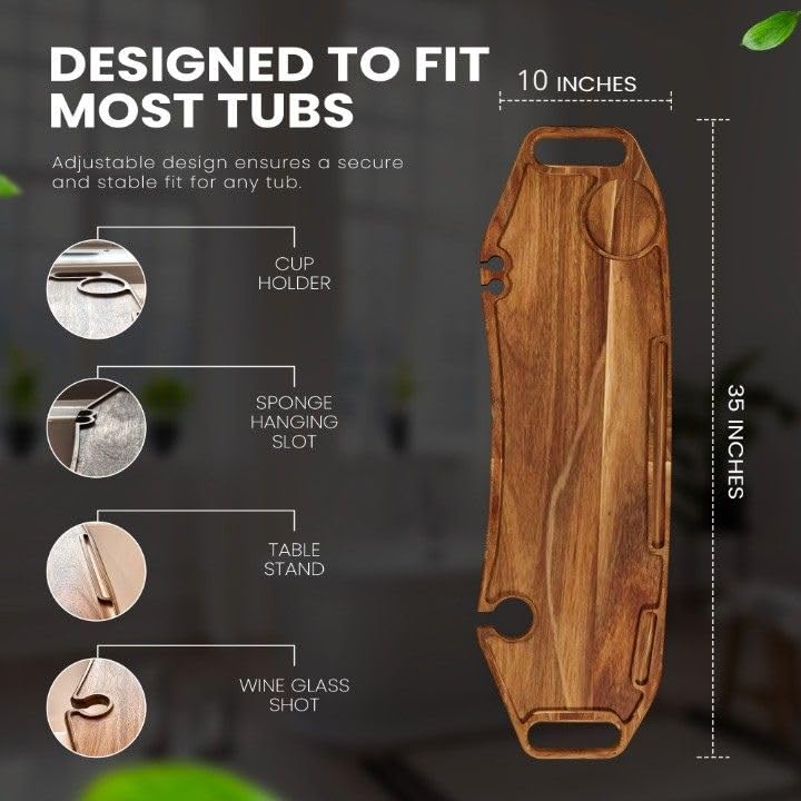 Lush & Style Premium Large Bathtub Tray Large & Thick 35x10 Inch, Acacia Wood Luxury, Waterproof, Non-Toxic, Adjustable Legs, No Tools Required,Caddy Tray, Luxury Bath Accessories,New Home Essenials