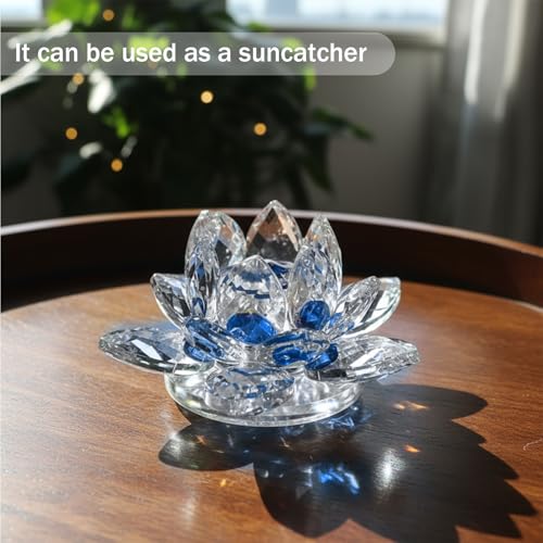 Lotus Flower Figurine,Crystal Lotus Decor Centerpiece,Feng Shui Home Decor for Office Desk Accent in 2.5 Inch - color: Blue