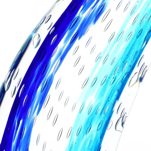 Luxury Lane Hand Blown Ocean Wave Sommerso Art Glass Sculpture for Home Decor 16 inch Tall Centerpiece Table Decoration - size: 16"