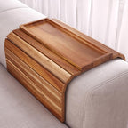 Sofa Arm Tray,Acacia Wood Folding Couch Arm Tray,Sofa Armrest Trays with Anti-Slip Pad for Drinks,Snacks,Phone,Remote Control - style: 1 PC