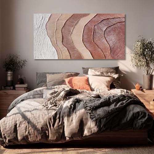 Hue7Art Modern Abstract Neutral Canvas Wall Art Beige Brown Textured Minimalist Painting Contemporary Artwork for Living Room Bedroom Office Wall Decor 24x48 Inch - color: White and Reddish Brown, size: 48"L x 24"W
