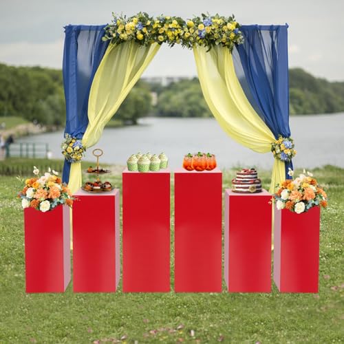 3/6 PCS Square Tall Pedestal Stand Metal Square Pedestal Stand Tall Pedestals Cake Stands for Party Wedding Birthday (Red, 6Pcs) - color: Red, size: 6Pcs