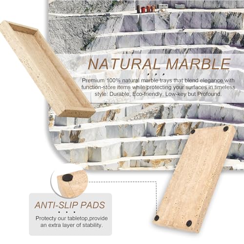 Natural Marble Tray, Stone Tray for Bedroom/Bathroom/Kitchen/Vanity Countertop, Jewelry Tray for Rings Earrings Necklace Bracelet Watch, Room Decor Aesthetic - color: Beige Travertine, size: 11.8" x 5.1" x 1.2"