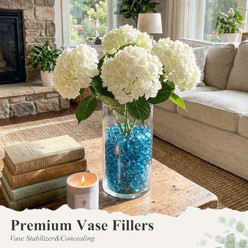 DomeStar 2LB Light Blue Flat Glass Marbles, Decorative Marbles for Vases Aquarium Pebbles Fish Tank Rocks Vase Fillers DIY Crafts Table Scatter Decor - color: Light Blue