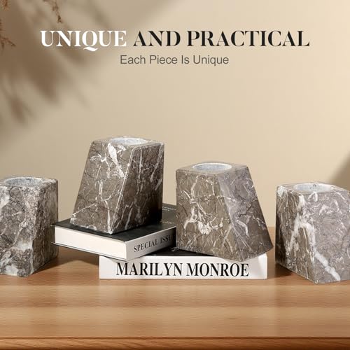 Marble Bookends Decorative, Natural Stone Book Stopper for Shelves, Unique Vase Book Ends for Home, Kitchen and Office Decoration (Gris Lido) - color: Gris Lido