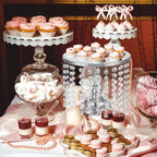 Bokon 6 Pcs Crystal Cake Stand Round Dessert Cupcake Holder Metal Stand Table Cake Pedestal with Crystal Pendant Wedding Bead Dessert Cupcake Pastry Display Plate for Wedding Birthday Party (Silver) - color: Silver
