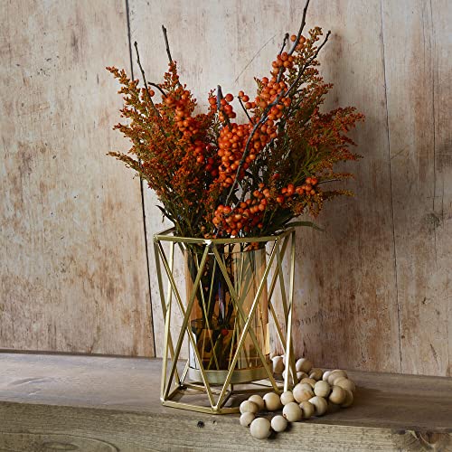 Elements 6.89x5.91x8.07 Inch Metal Gold Wire Hexagonal Candle Holder, Amber Glass Cylinder, for Use with Pillar Holder, Modern, Contemporary