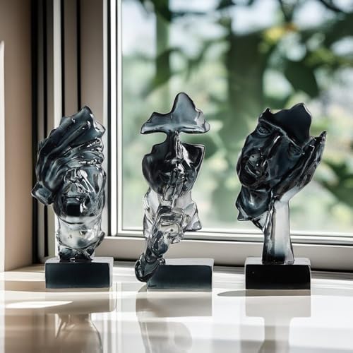 XINXUAN 3PCS Thinker Statue Set : Silence is Gold Abstract Art Statue- Modern Home Resin Sculpture, Piano, Desktop, Office, Study Decoration (Smoke Grey) - color: Smoke Grey