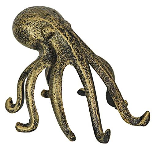 Exquisite Antique Gold Finish Cast Iron Octopus Book End/Phone Holder Stand - Decorative Bookend, Nautical Delight, and Desk Organizer - 6.25 Inches Long - color: Octopus - Gold