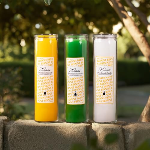 KONNI 2x8 Inch White Pillar Candles in Glass Set of 3, Devotional Prayer Candle, Unscented Religious Candles, 105 Hours Emergency Long Burning, Ideal for Memorials, Vigil, Blessing - color: White