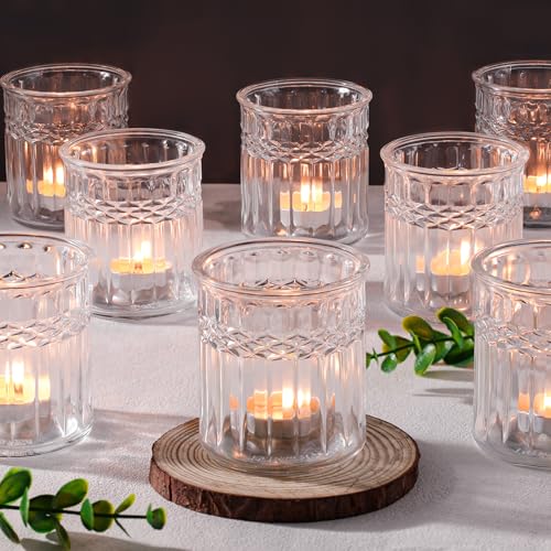 NITIME 8pcs Votive Candle Holders, Large Tea Light Candle Holder for Table Centerpiece, Clear Glass Candle Holder for Boho Home Decor, Wedding Decor - color: Clear
