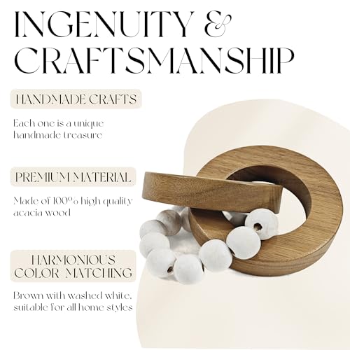 Oakrain 2pcs Wood Chain Link Decor, Minimalist Home Décor Accents, Natural Boho Farmhouse Rustic Handmade Wood Knot Decor for Shelf Coffee Table, Best Housewarming Gifts - style: 3 link (2 Pack-Acacia wood)