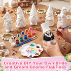Arrowbash 6 Pcs Wedding Ceramics to Draw Ready to Paint Your Own Gnome Statues 5.12 Mr and Mrs Paintable Figurines DIY White Ceramics Plaster Crafts Kit with Brush Palette - style: Wedding