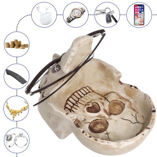 READAEER Skull Glasses Stand Holder, Creative Eyeglasses Holder, Sunglasses Spectacle Display Rack, Key Holder Resin Sculptures for Entryway, Home, Office, Desk, Nightstand (White) - color: White