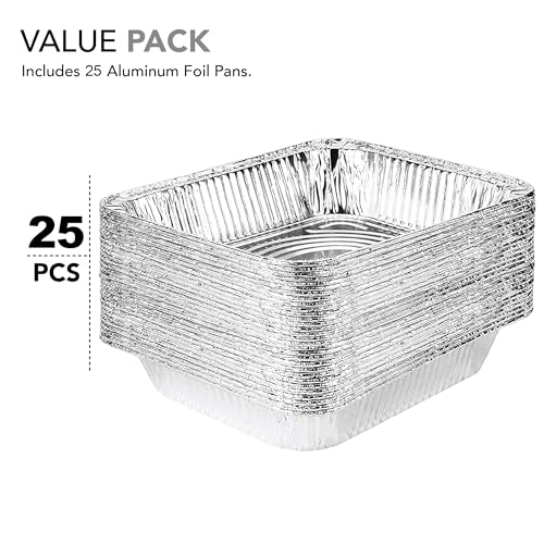 Aluminum 9x13 Disposable Foil (25 Pack) – Half Size Deep Steam Table for Cooking, Heating, Storing, Prepping Food, Stock Your Home - size: 25 Pack