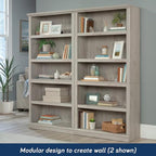 Sauder 5 Tier Book Shelf Wooden Bookcase Multipurpose Bookshelf for Home Office, Living Room, in Chalked Chestnut - color: Chalked Chestnut