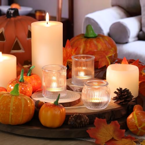 NITIME 12pcs Assorted Votive Candle Holders for Wedding Decor, Clear Ribbed Tea Lights Candle Holder, Glass Candle Holder for Table Centerpiece, Party and Holiday Decorations - color: Clear
