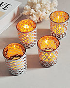 SHMILMH White and Gold Votive Candle Holders Set of 12, 4 Patterns Frosted Glass Tea Lights Candle Holders for Birthday Party Wedding Table Centerpiece Halloween - color: W&g 4 Patterns