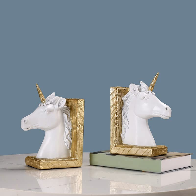 Bookends Decorative Bookends Creative Horse Head Shape Ornaments Handmade Light Luxury Bookends Office, Study Books Rely on Handicrafts Bookends & Book Racks (Color : White) - color: White