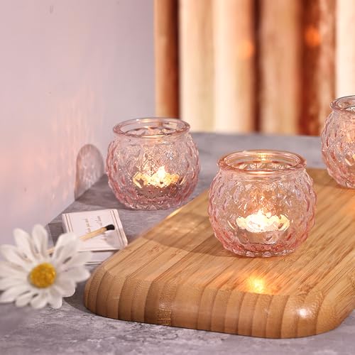DARJEN 48Pcs Pink Votive Candle Holders- Round Candle Holders Bulk for Flameless LED Tea Waxes, Romantic Candle Holder for Wedding & Home Table Decor, Various Parties - color: Pink, size: 48PCS