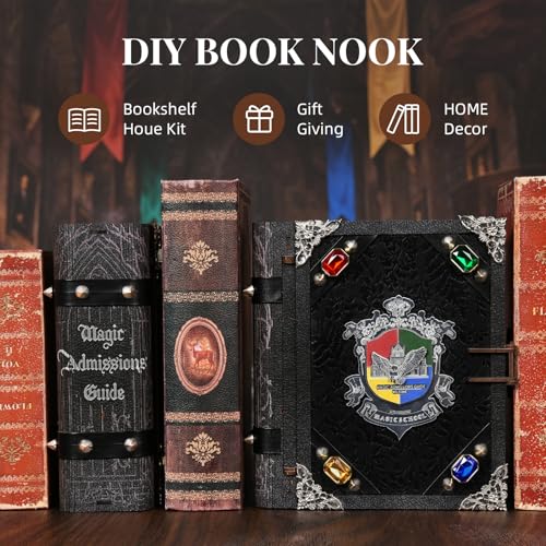 CCCDF Magic Book Nook Kit - DIY Miniature House Dollhouse Kit for Adults, Booknook Tiny House Bookshelf Decor 3D Wooden Puzzle, Gifts for Family, Friends (Magic Admissions Guide) - style: Magic Admissions Guide