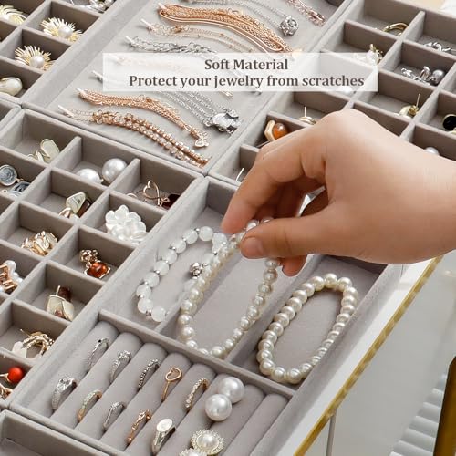 SPAKOWN Jewelry Trays Organizer for Drawer, 9 Set of Small Jewelry Display Case Storage Velvet Stackable Drawer Inserts Organizer for Necklaces Bracelets Earrings Rings (Grey) - color: Grey