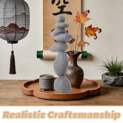 DECHOUS Large Stacked Rocks Sculpture, 16.5 Inch Tall, Resin Rock Cairn Stone Stacked Zen Garden Balanced Stone Statue for Indoor Outdoor Patio Home Meditation Decor