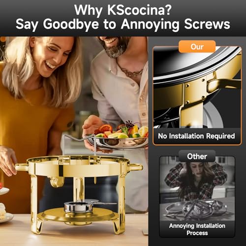 Chafing Dishes for Buffet, 4 Pack 5QT Round Stainless Steel Chafing Dish Set for Home Parties, Christmas Gatherings, Catering Events Complete Buffet Warmer Set (Golden 4) - color: Golden 4