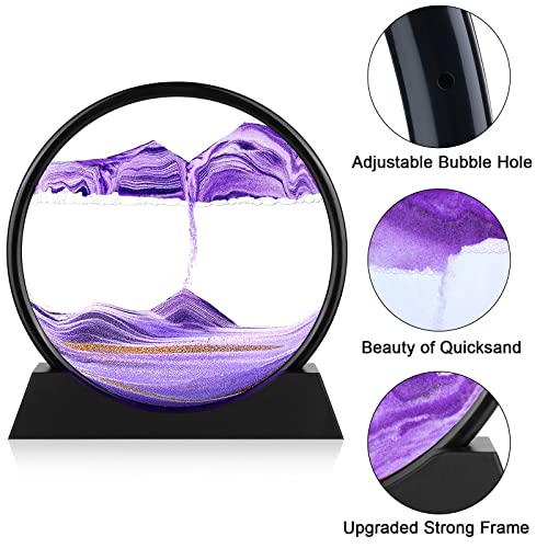 Herecanli Moving Sand Art Picture - 3D Quicksand Painting Decor - Round Glass 3D Deep Sea Sandscape - Relaxing Decoration for Home,Office,Desk,Mantle,Bookshelf,Room- (Purple, 12 in) - color: Purple, size: 12"