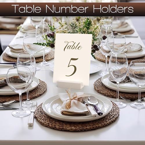 12 Pack Wood Place Card Holders - Table Number Holders - White Wooden Table Numbers Holder for Photo - Cards Display Stands for any Decor - Perfect for Cafe Wedding Shop Party Events Retail Shop Home - color: White
