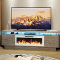 LEMBERI 70" Fireplace TV Stand for TVs up to 80 Inches with White 36'' Electric Fireplace & Remote, Modern Entertainment Center with LED Light,Woodeen TV Console for Living Room, 8 Acrylic Posts, Gray - color: Gray With White Fireplace (Acrylic Posts), si