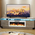 LEMBERI 70" Fireplace TV Stand for TVs up to 80 Inches with White 36'' Electric Fireplace & Remote, Modern Entertainment Center with LED Light,Woodeen TV Console for Living Room, 8 Acrylic Posts, Gray - color: Gray With White Fireplace (Acrylic Posts), si