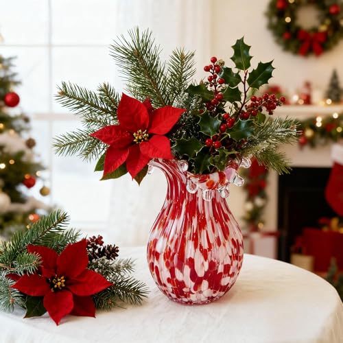 QFkris Hand Blown Glass Vase for Flowers, 8 Inch Red Crystal Bubble Flower Vases for Bouquet Home Decor Decorative Centerpieces, Unique Gift for Mom, Her, Lover - style: Bubble