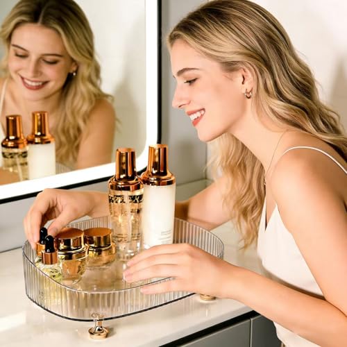 Vanity Tray Perfume Organizer – Acrylic Bathroom Tray,Countertop Storage Decor Trays for Dresser,Makeup Skincare Cosmetic Organization (Clear)