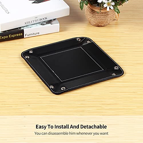 YAPISHI Key Dish Bowl for Men, Entryway Catchall Holder Bedside Table Valet Tray for Pocket Stuff, PU Leather Nightstand Organizer for Dice/Coins/Wallet/Watch/Rings/Sunglasses, Dresser/Coffee Table - color: Black